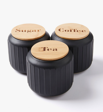 Piece Ceramic Kitchen Storage Canister Set with Bamboo Lids – Tea, Coffee & Sugar