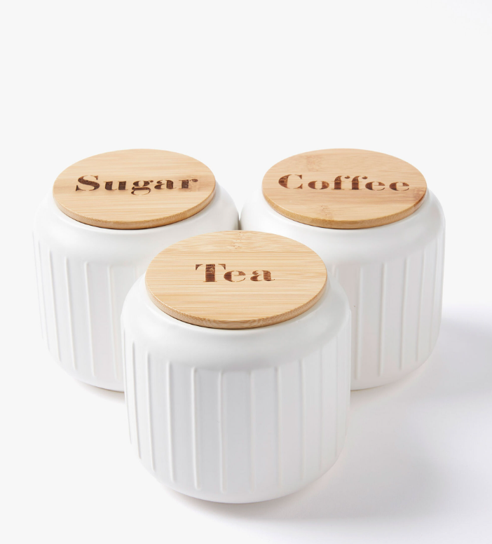 Piece Ceramic Kitchen Storage Canister Set with Bamboo Lids – Tea, Coffee & Sugar