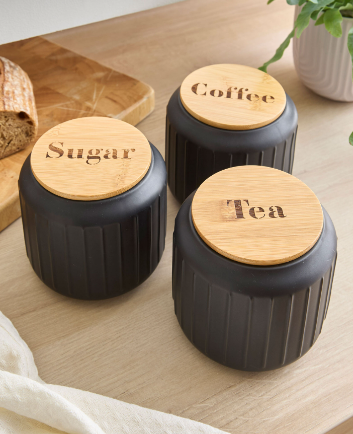 Piece Ceramic Kitchen Storage Canister Set with Bamboo Lids – Tea, Coffee & Sugar